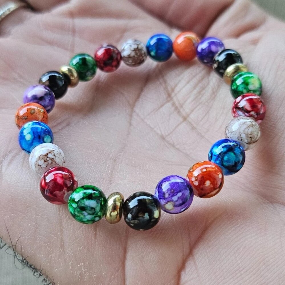 Multi Color Bracelet Plastic Beads Stretched Wrist Band Fashion Jewelry Unbrand